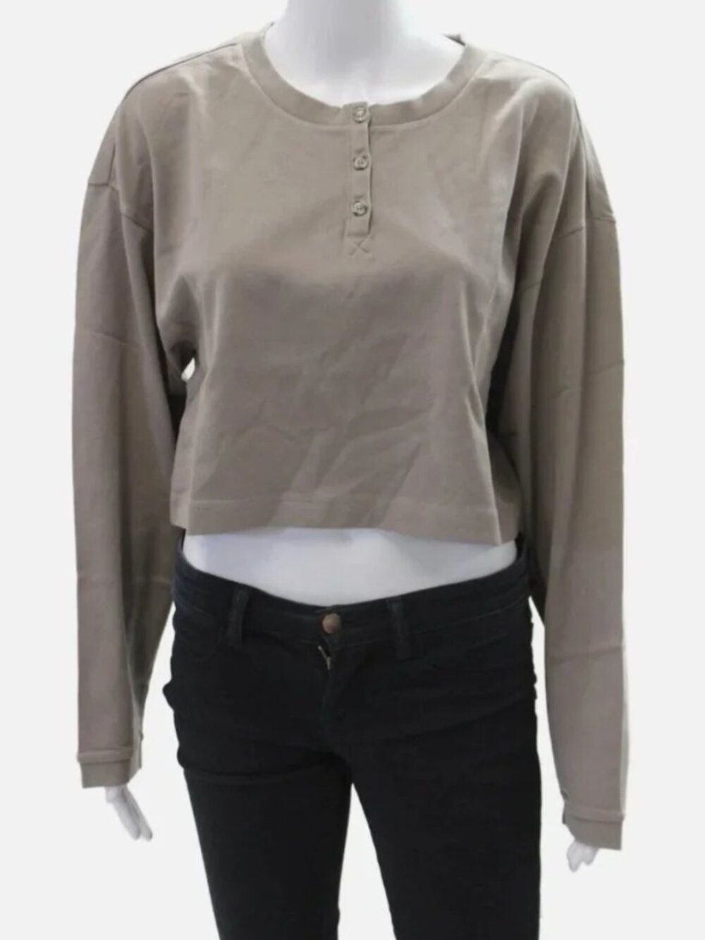 Ninety Percent Grey Crop Top Long Sleeve Button Up 100% Organic Cotton